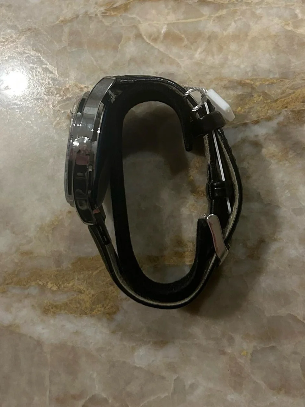 Nine West Men's Black Leather Strap Watch - Black Dial